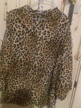 Leopard Print V-Neck Blouse - Brown/Black